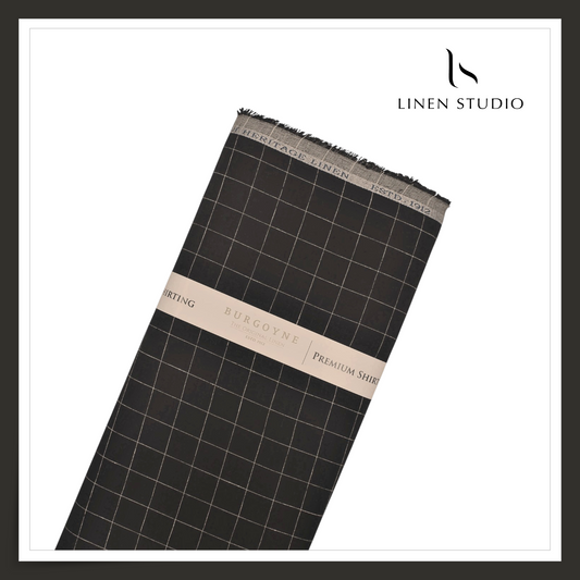 Burgoyne 60 Lea Pure Linen Shirting - Black & White Evergreen Small Checks (NEW)