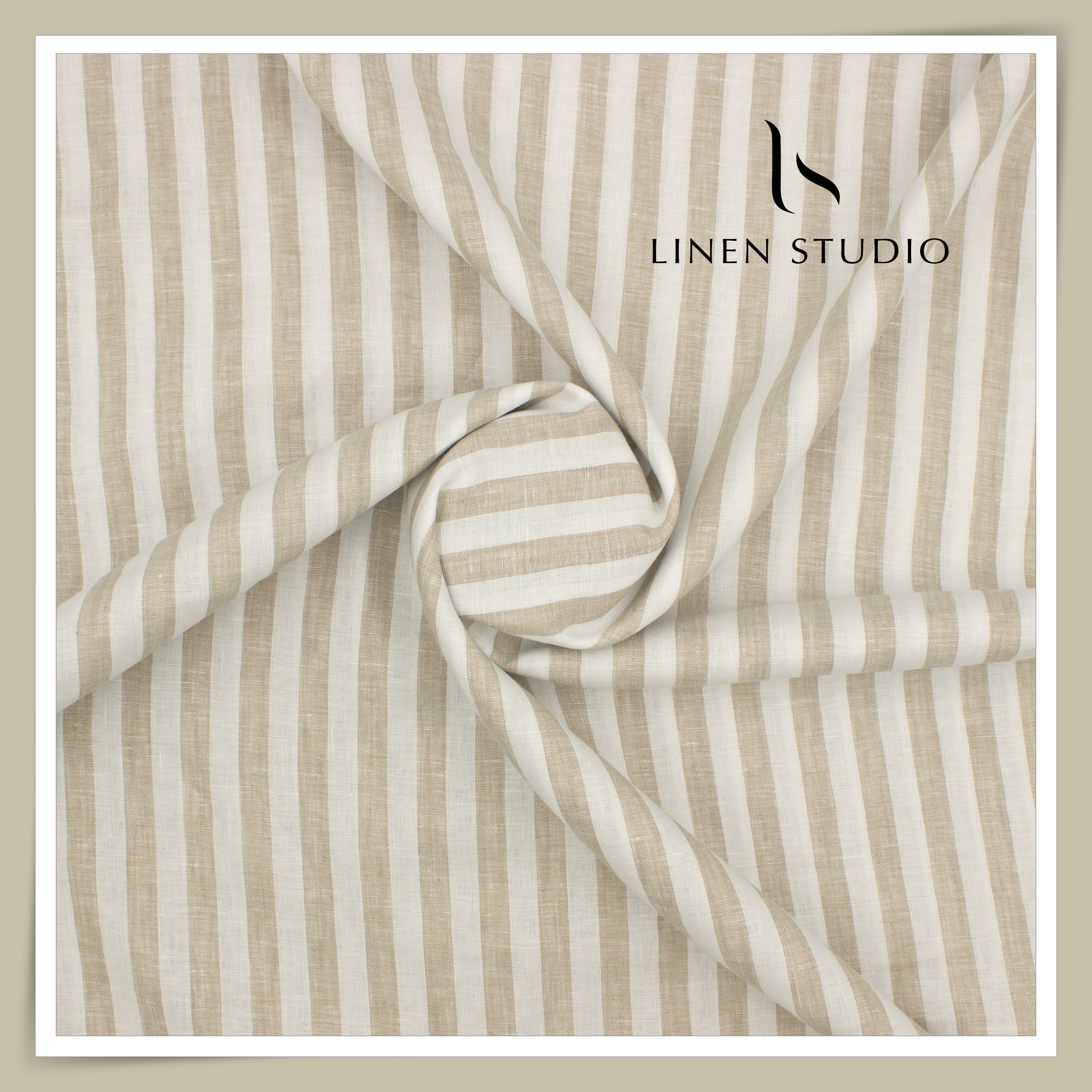 60 Lea Pure Linen Shirting by Burgoyne - White & Brown Classic Stripes ...