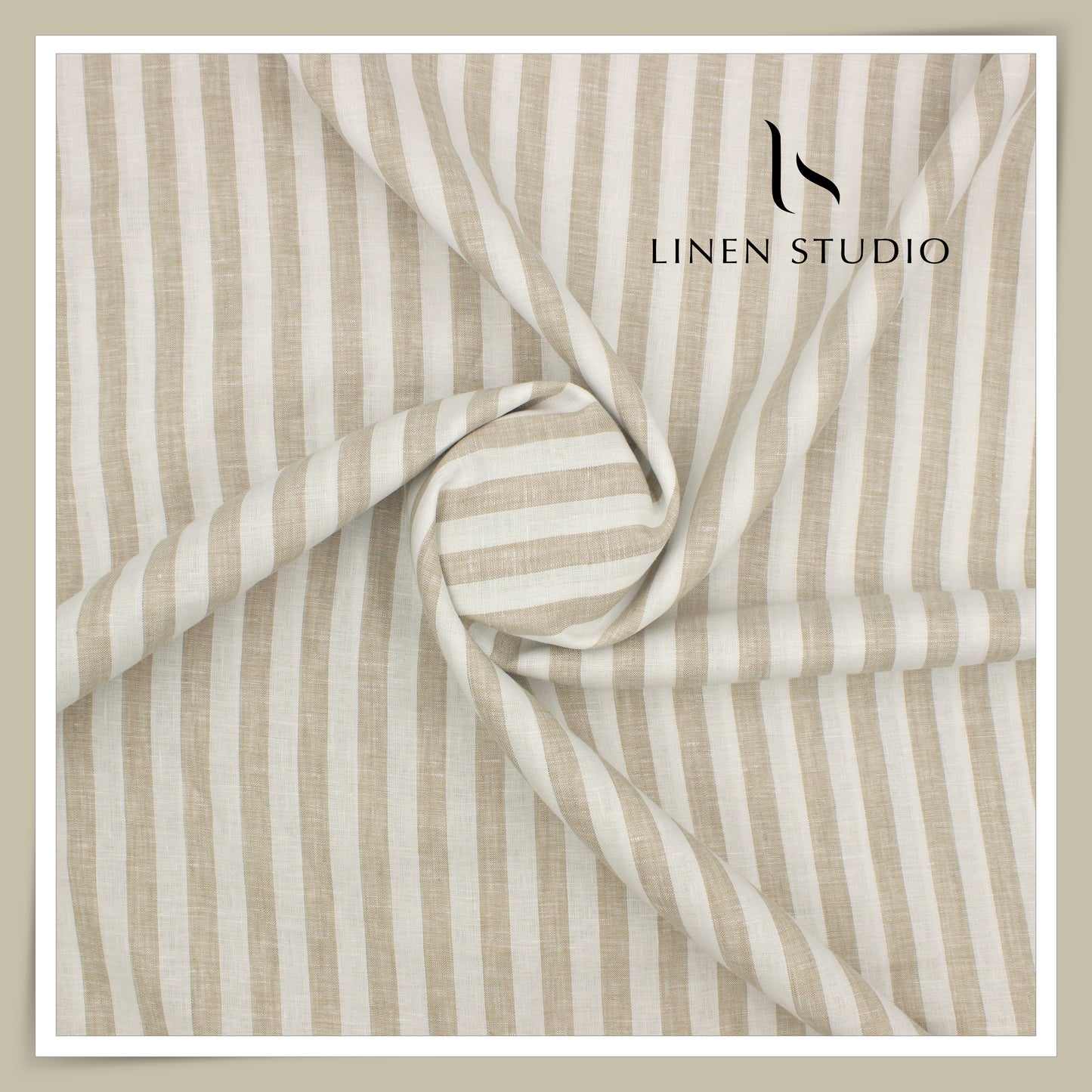 60 Lea Pure Linen Shirting by Burgoyne - White & Brown Classic Stripes (NEW)
