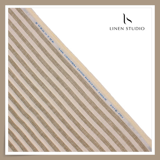 Burgoyne 60 Lea Pure Linen Shirting - Classic Donkey Brown & Cream Stripes (NEW)