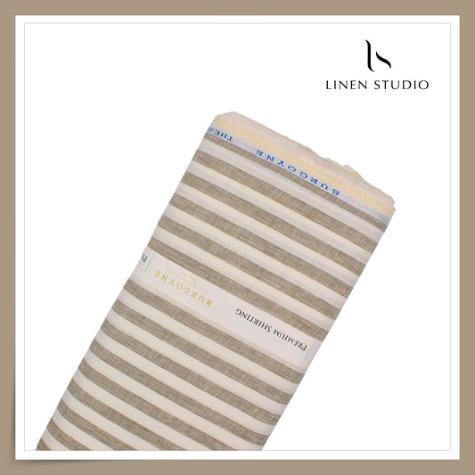 Burgoyne 60 Lea Pure Linen Shirting - Classic Donkey Brown & Cream Stripes (NEW)