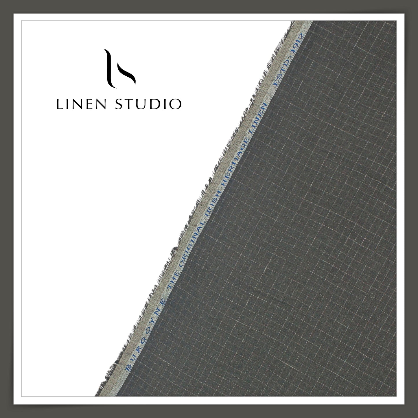 60 Lea Pure Linen Shirting by Burgoyne - Vampire Grey Classic White Checks (NEW)