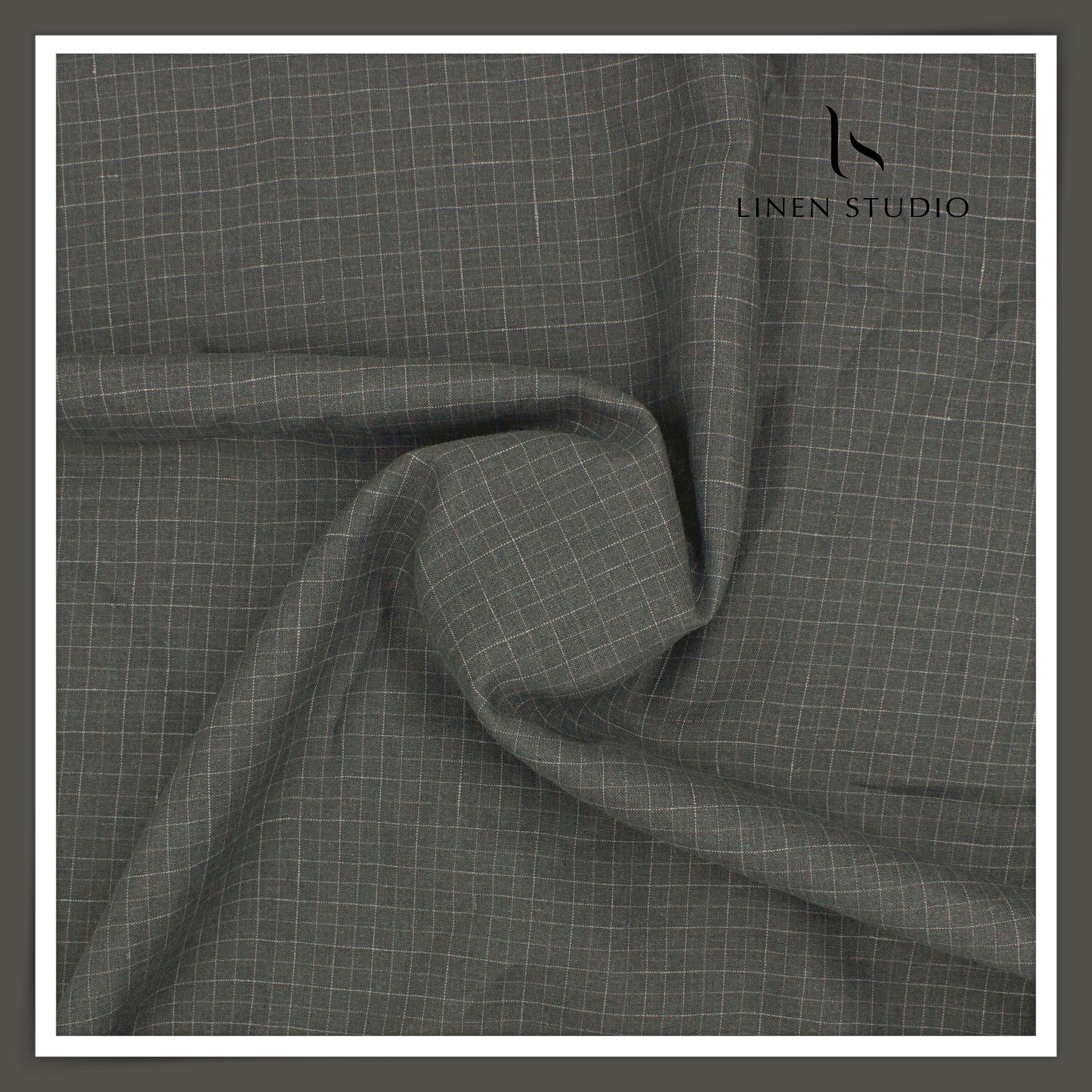 60 Lea Pure Linen Shirting by Burgoyne - Vampire Grey Classic White Checks (NEW)