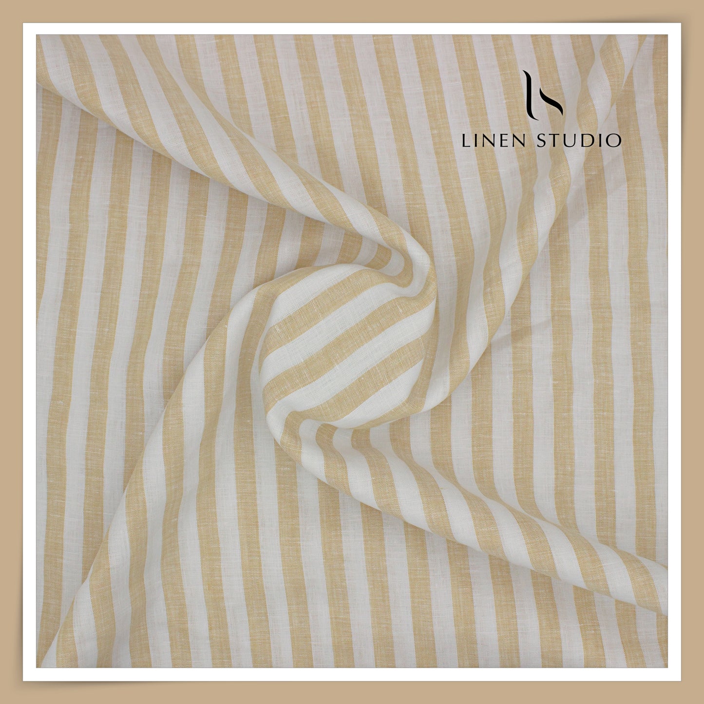 60 Lea Pure Linen Shirting by Burgoyne - White & Sorrell Brown Classic Stripes (NEW)