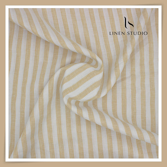 60 Lea Pure Linen Shirting by Burgoyne - White & Sorrell Brown Classic Stripes (NEW)