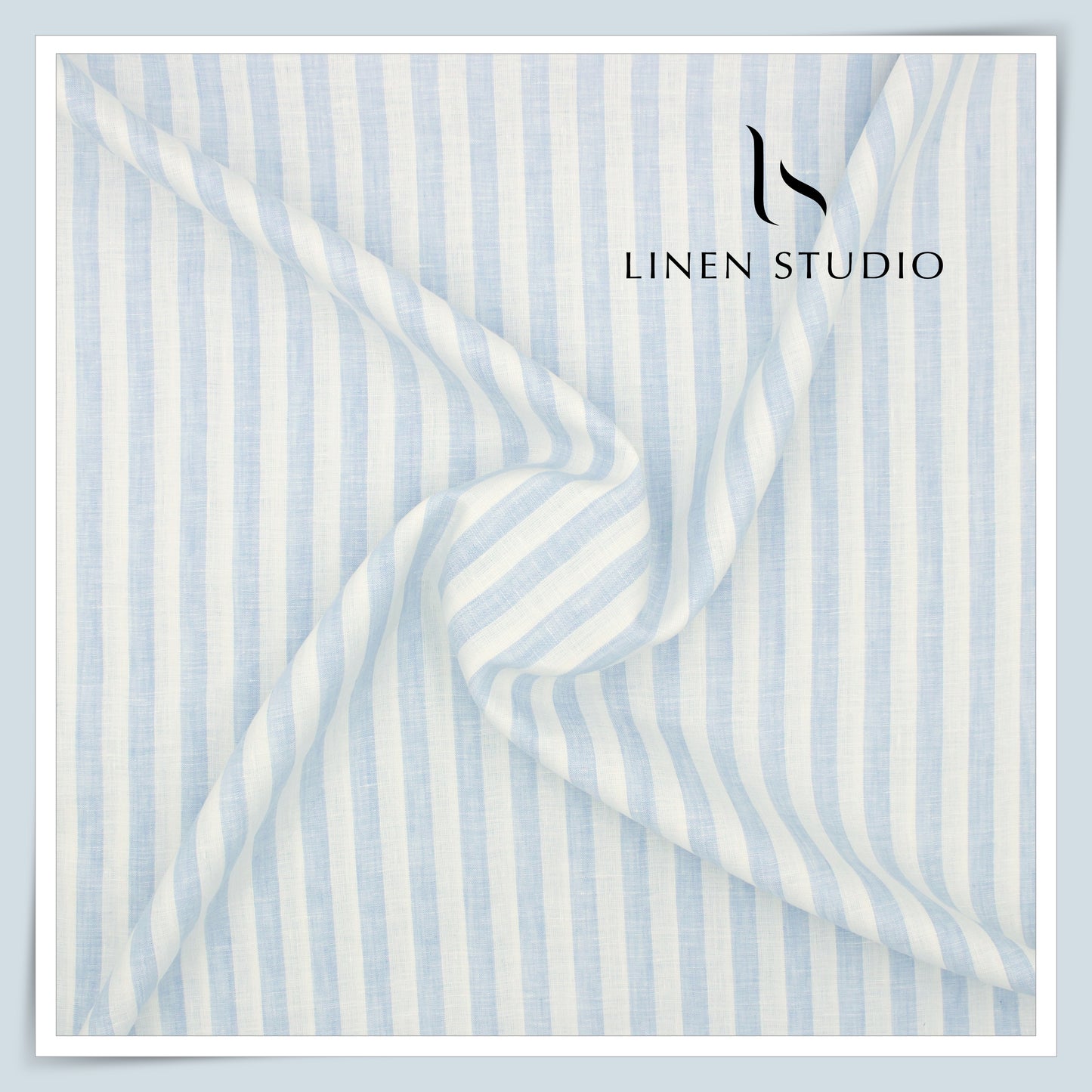 60 Lea Pure Linen Shirting by Burgoyne - White & Blue Classic Sober Stripes (NEW)