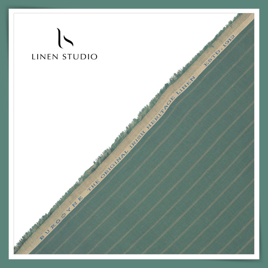 60 Lea Pure Linen Shirting by Burgoyne - Marble Blue Stripes (NEW) (Fastest Selling)