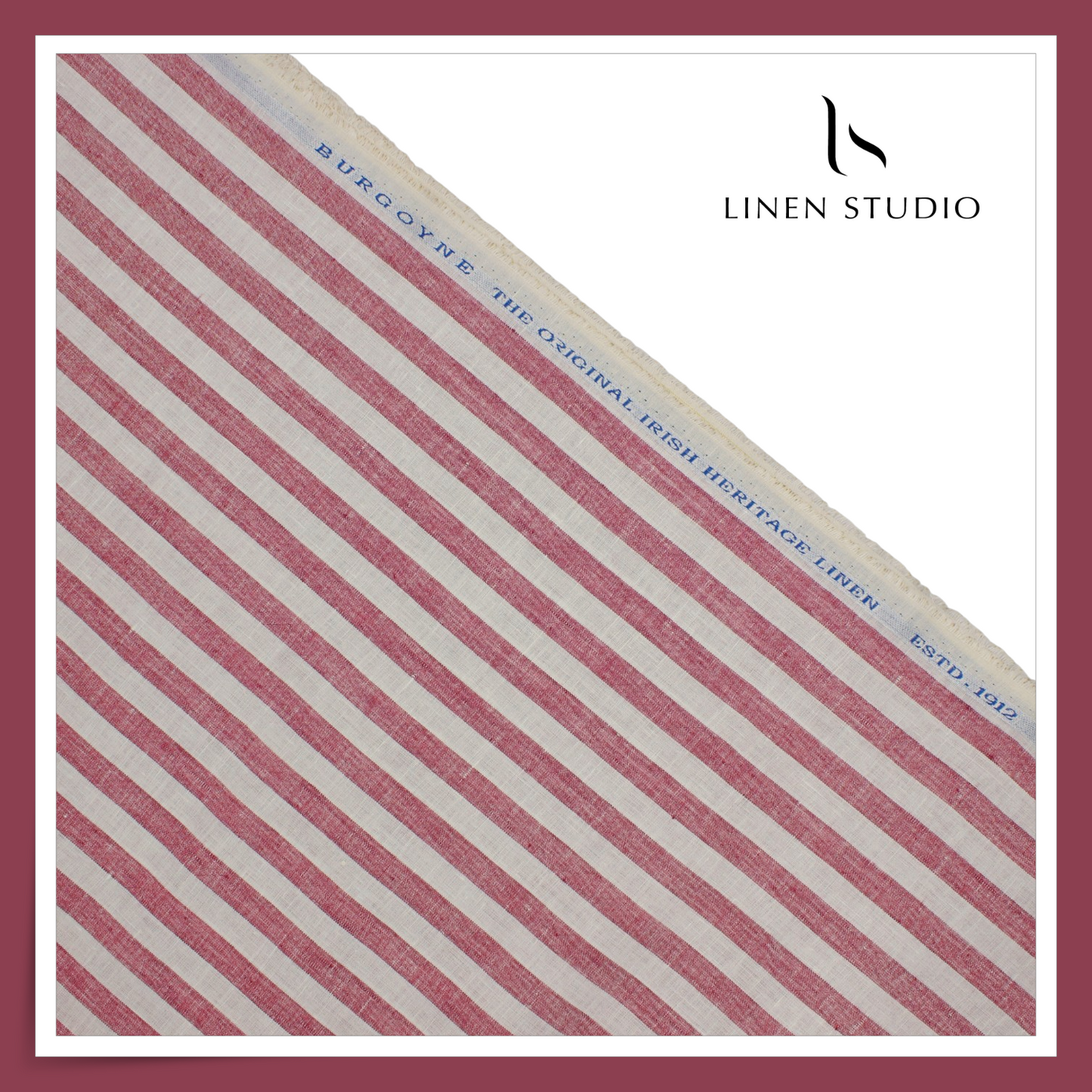 Burgoyne 60 Lea Pure Linen Shirting - Classic Red & Cream Stripes (NEW)