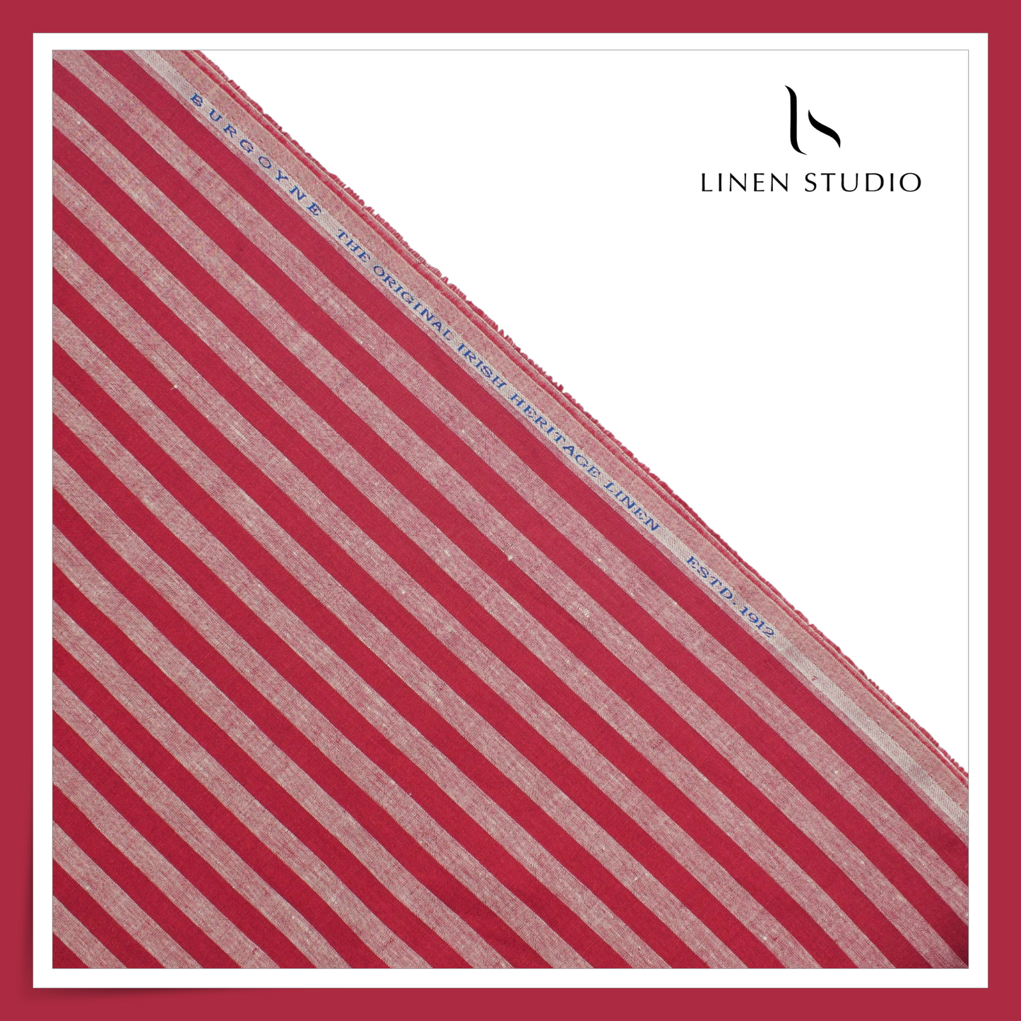 Burgoyne 60 Lea Pure Linen Shirting - Classic Dual Red Stripes (NEW)