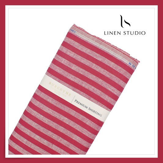 Burgoyne 60 Lea Pure Linen Shirting - Classic Dual Red Stripes (NEW)