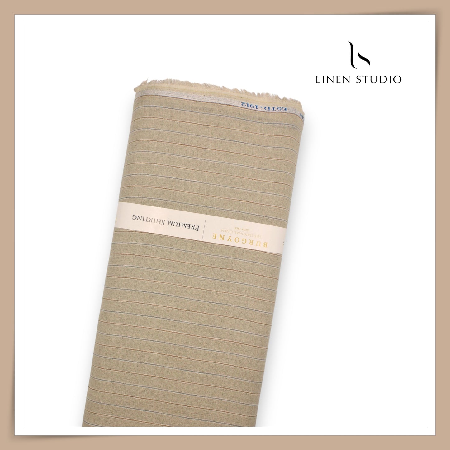 60 Lea Pure Linen Shirting by Burgoyne - Natural with Fancy Stripes (NEW)