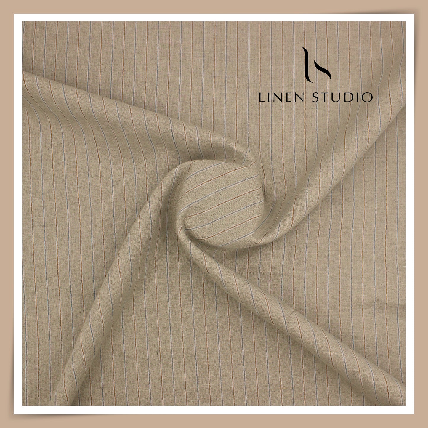 60 Lea Pure Linen Shirting by Burgoyne - Natural with Fancy Stripes (NEW)