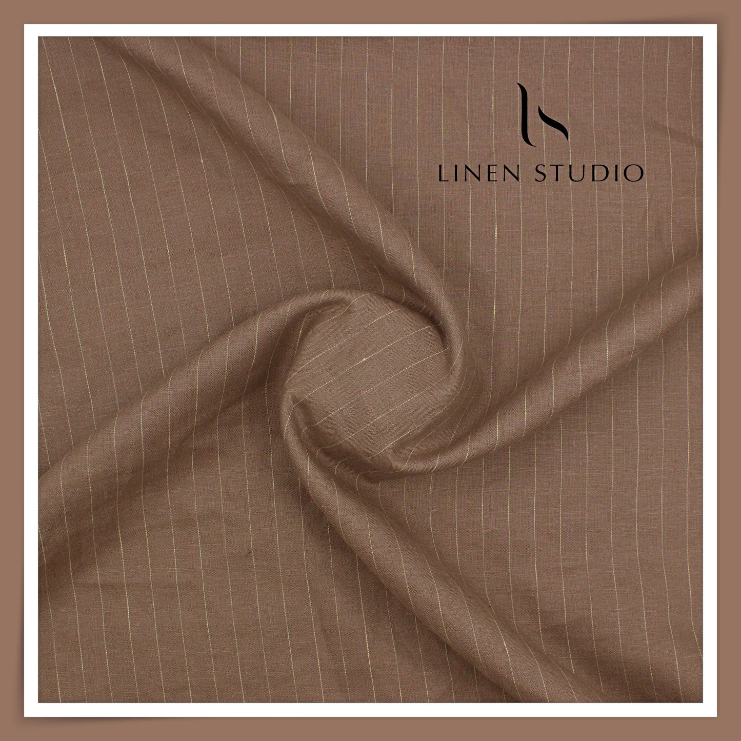 60 Lea Pure Linen Shirting by Burgoyne - Roman Coffee Sober Stripes (NEW)