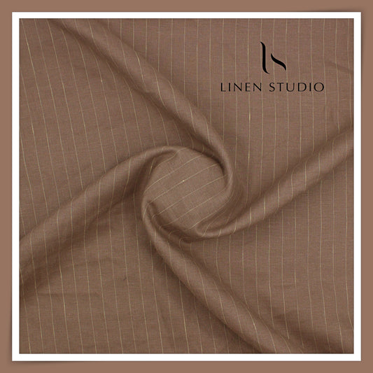 60 Lea Pure Linen Shirting by Burgoyne - Roman Coffee Sober Stripes (NEW)