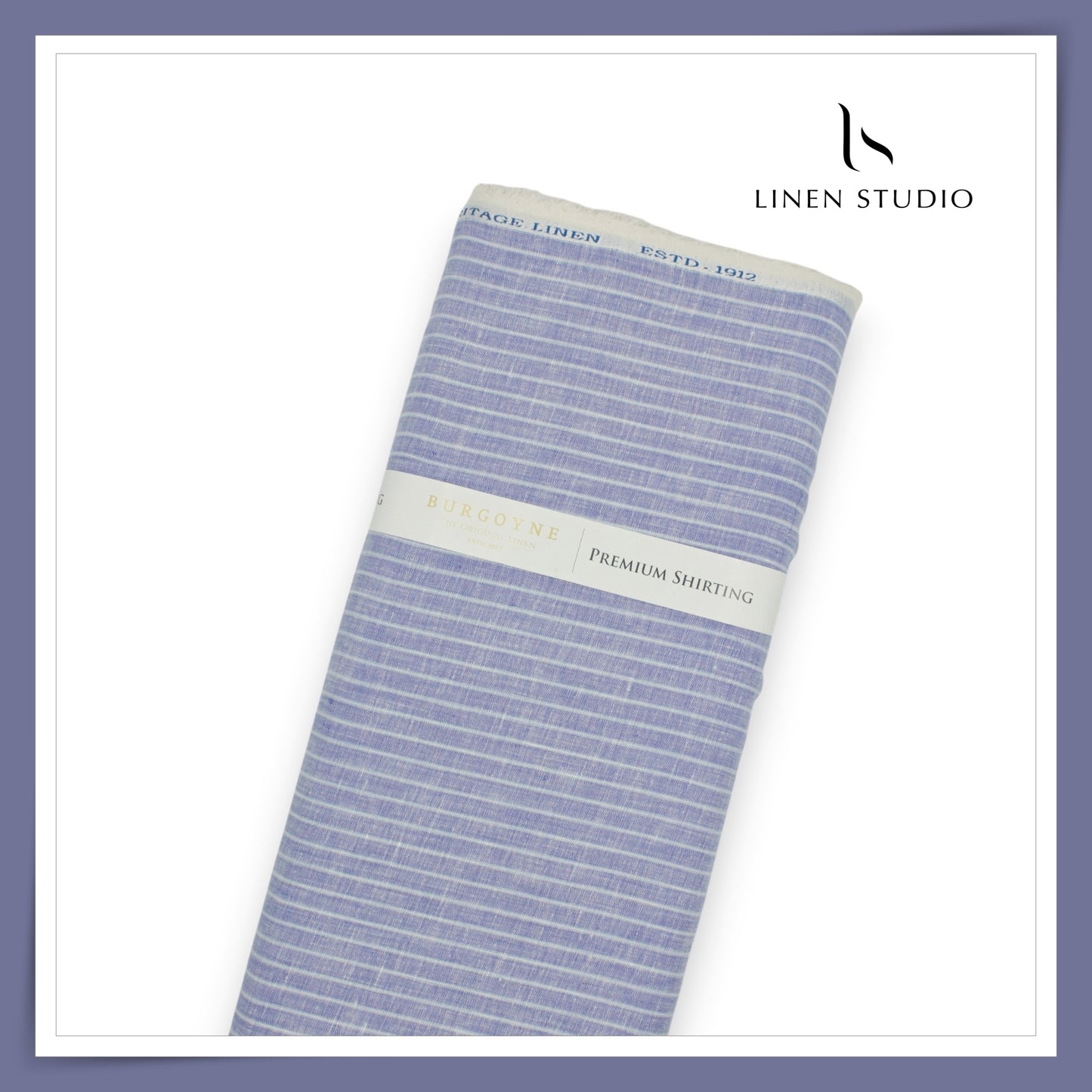 60 Lea Pure Linen Shirting by Burgoyne - Storm Blue Hazy Stripes (NEW)