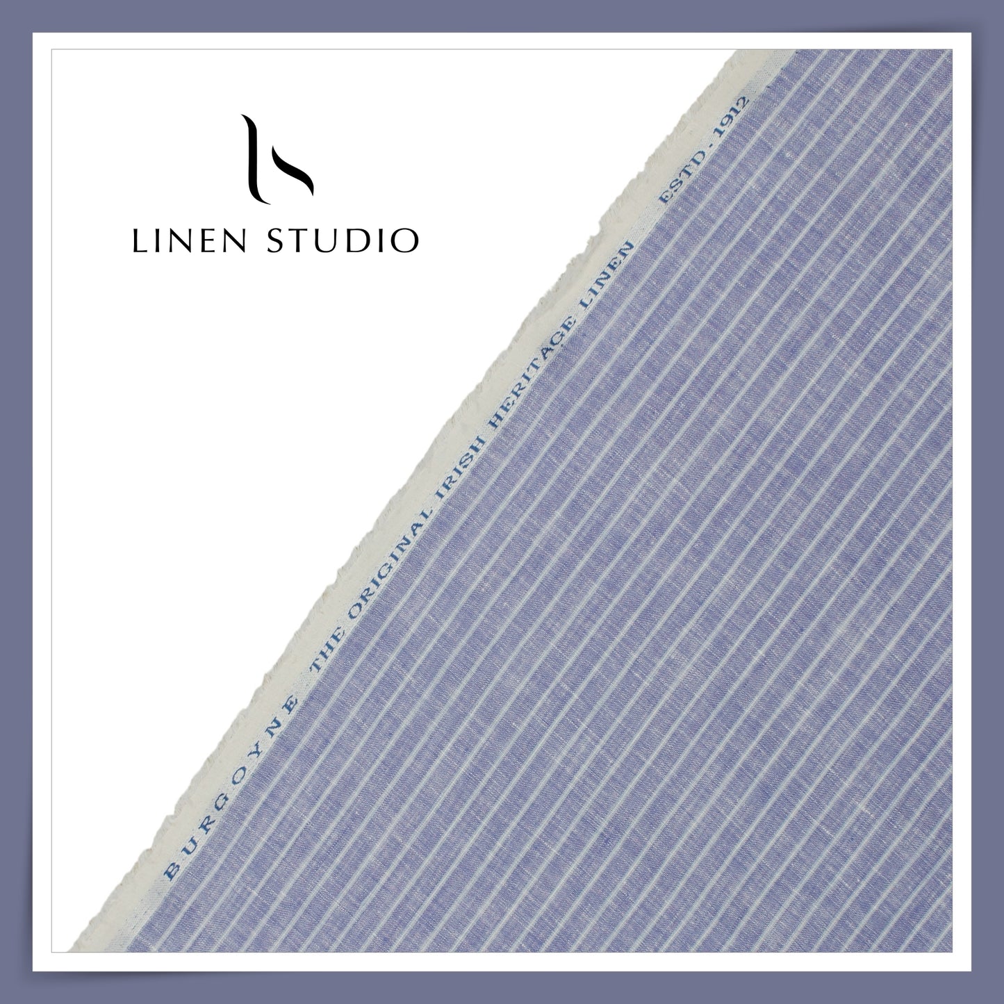 60 Lea Pure Linen Shirting by Burgoyne - Storm Blue Hazy Stripes (NEW)