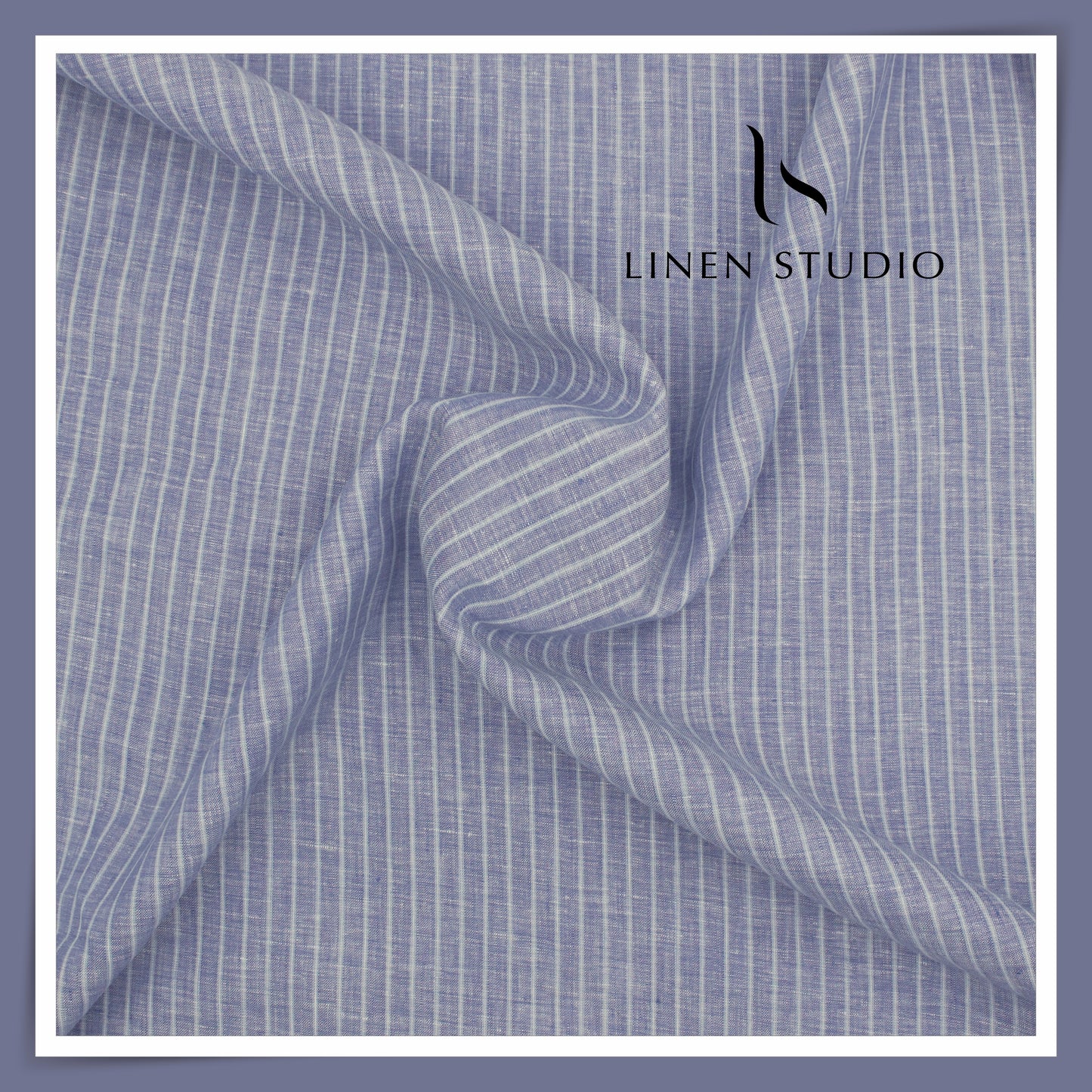 60 Lea Pure Linen Shirting by Burgoyne - Storm Blue Hazy Stripes (NEW)