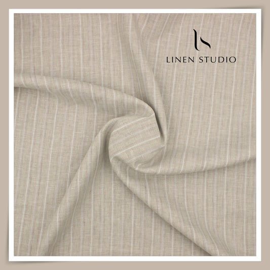 60 Lea Pure Linen Shirting by Burgoyne - Foggy Fancy Stripes (NEW)