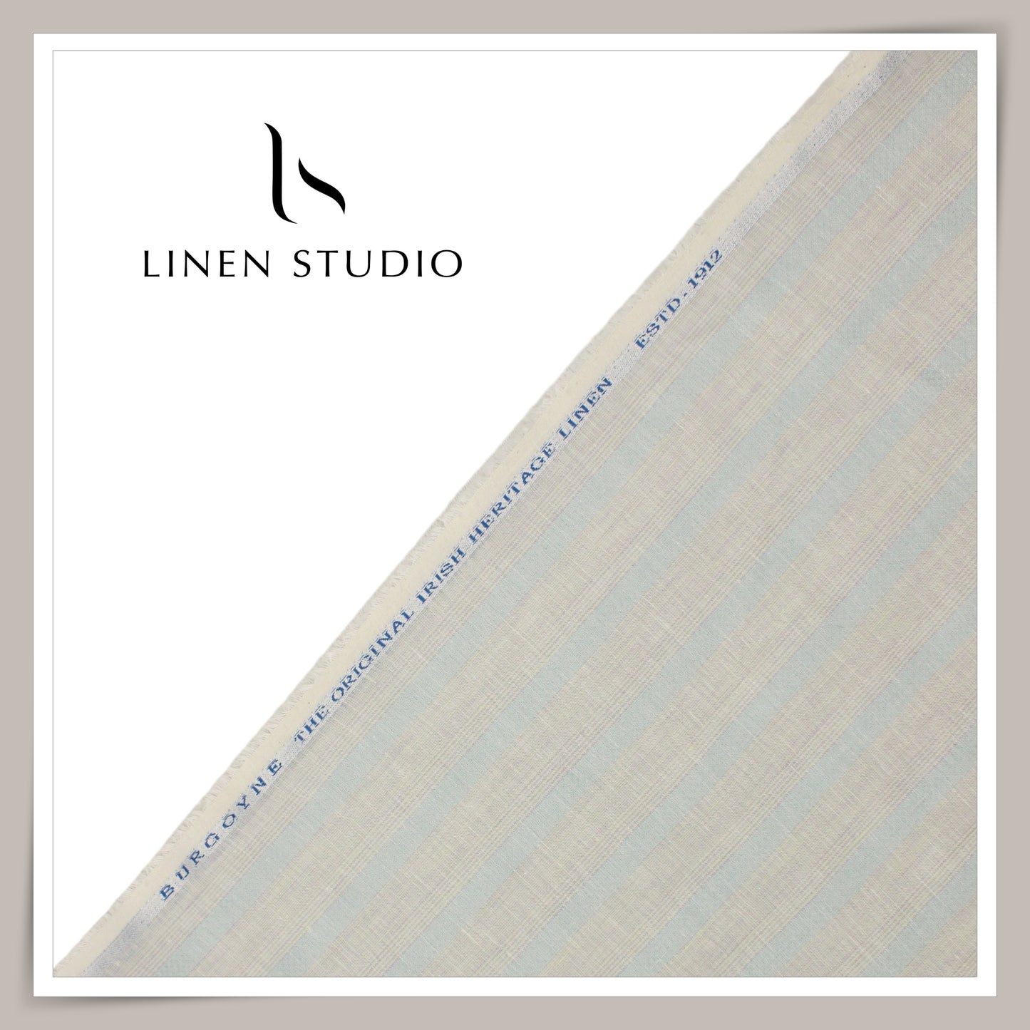 60 Lea Pure Linen Shirting by Burgoyne - Light Grey & Light Blue Designer Stripes (NEW)