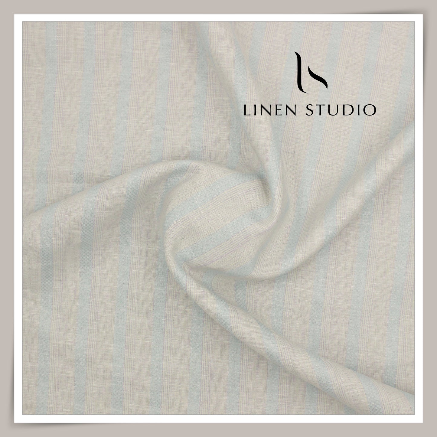 60 Lea Pure Linen Shirting by Burgoyne - Light Grey & Light Blue Designer Stripes (NEW)