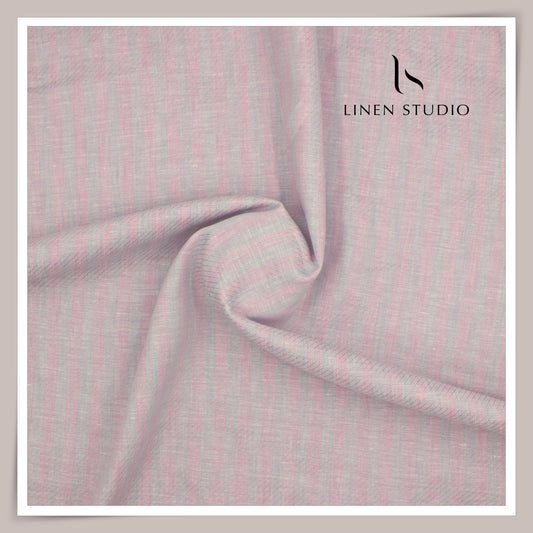 70 Lea Jacquard Shirting by Burgoyne - Bluish Grey & Pink Stripes with Dobby (NEW) (Zoom In)