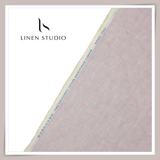 70 Lea Jacquard Shirting by Burgoyne - Bluish Grey & Pink Stripes with Dobby (NEW) (Zoom In)