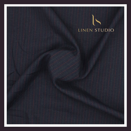 Burgoyne 60 Lea Pure Linen Shirting - Dark Blue Multi Stripes (NEW)