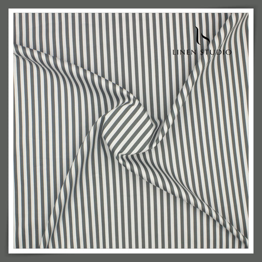 100% Finest Giza Cotton Shirting by Burgoyne - Oslo Grey Awning Stripes (NEW)