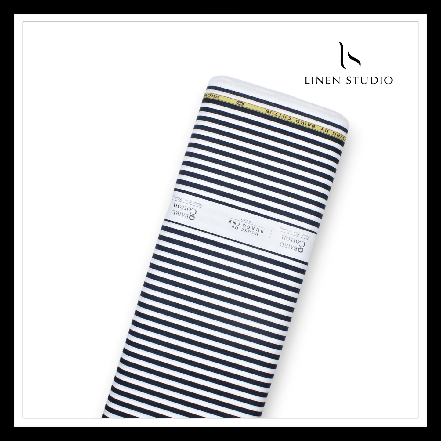 100% Finest Giza Cotton Shirting by Burgoyne - Black & White Awning Stripes (NEW)
