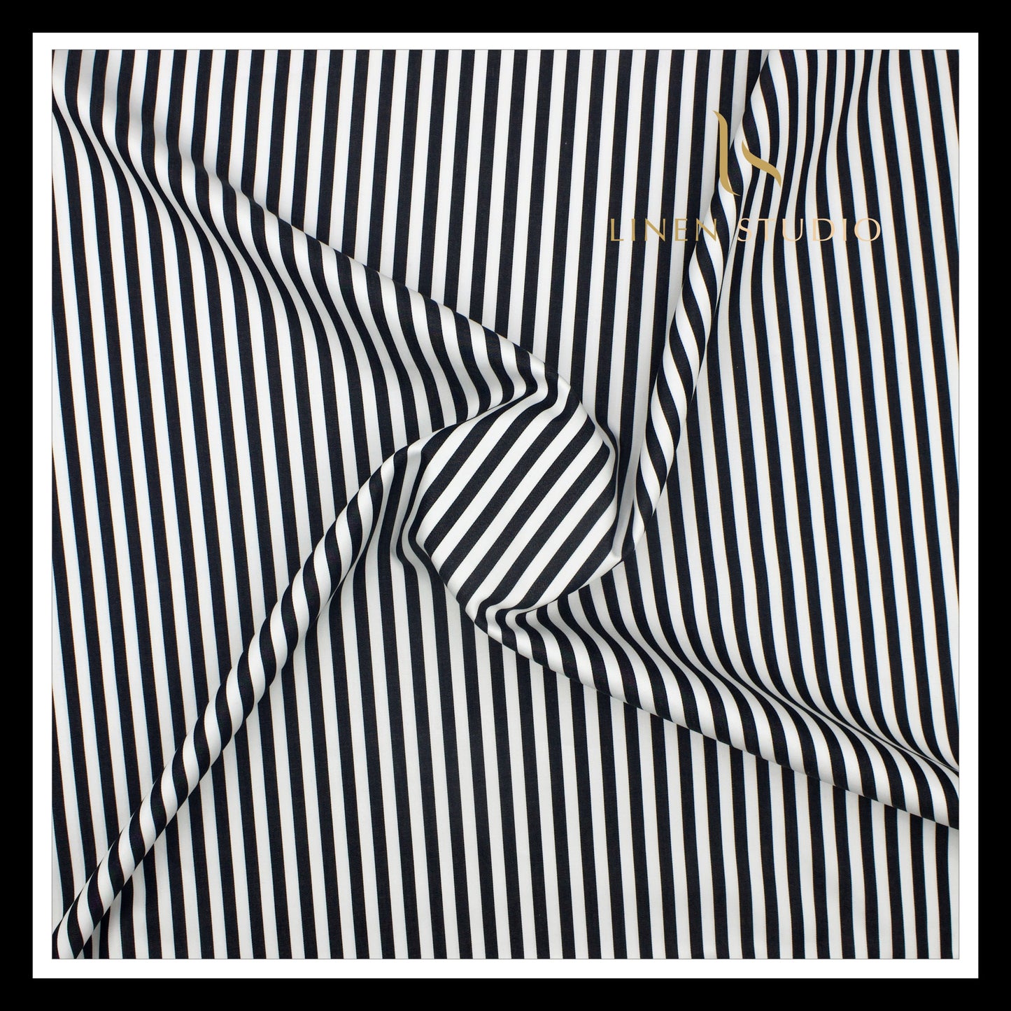 100% Finest Giza Cotton Shirting by Burgoyne - Black & White Awning Stripes (NEW)