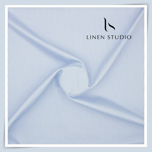 100% Finest Giza Cotton Shirting by Burgoyne - Cloudy Blue Candy Stripes (NEW)