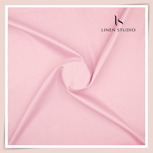 100% Finest Giza Cotton Shirting by Burgoyne - Pink Candy Stripes (NEW)