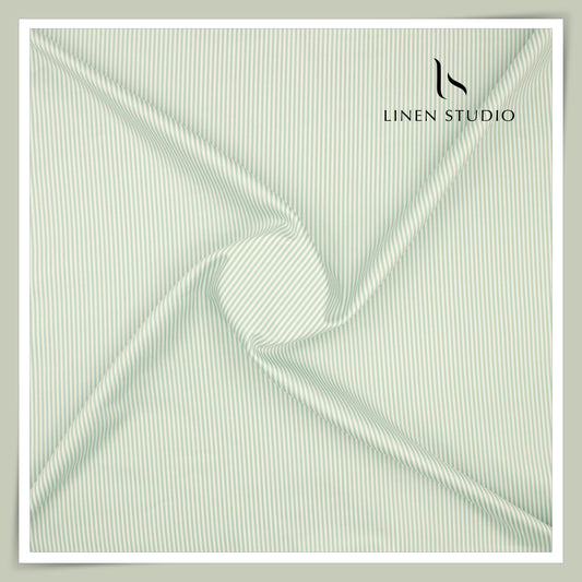 100% Finest Giza Cotton Shirting by Burgoyne - Green Candy Stripes (NEW)