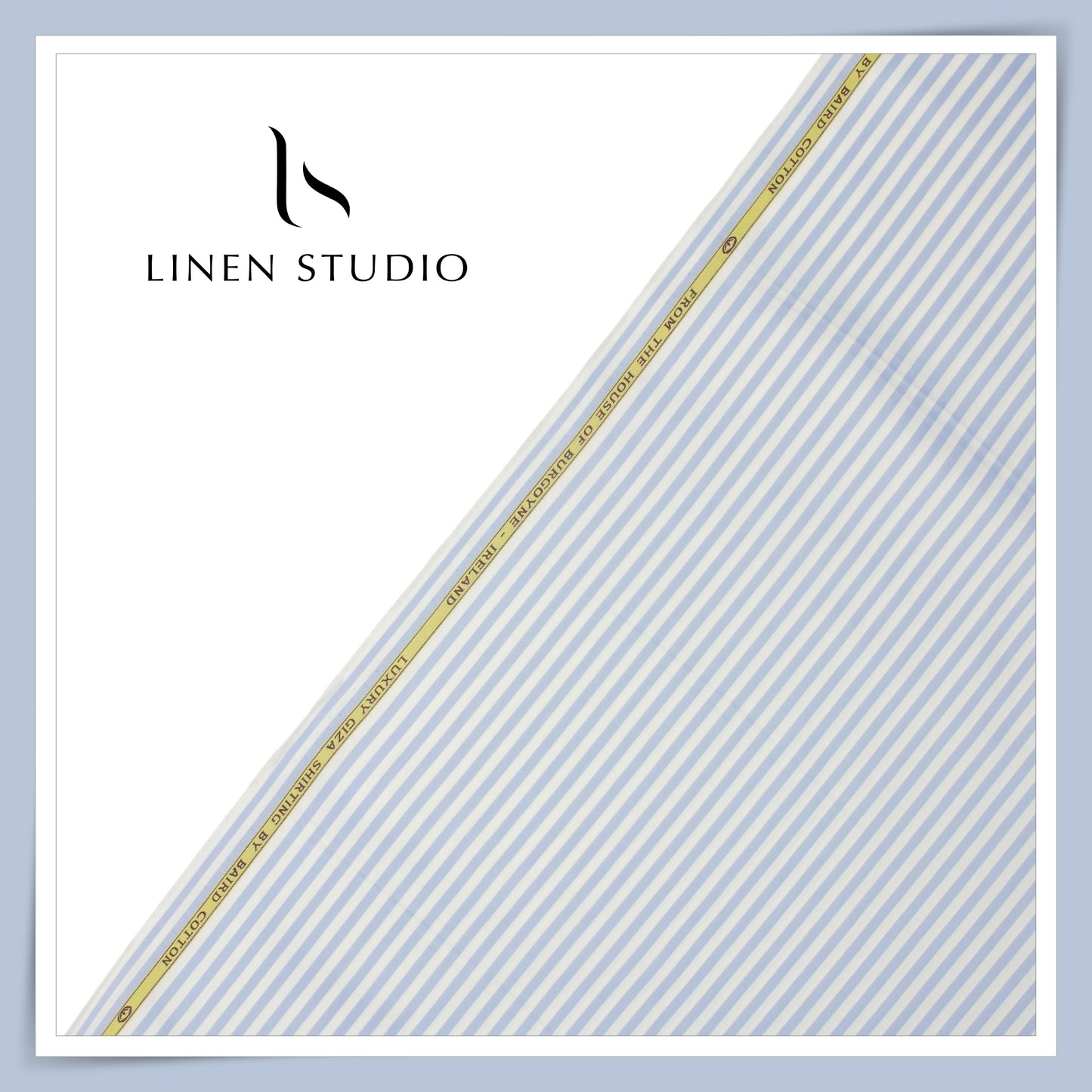 100% Finest Giza Cotton Shirting by Burgoyne - White & Steel Blue Awning Stripes (NEW)