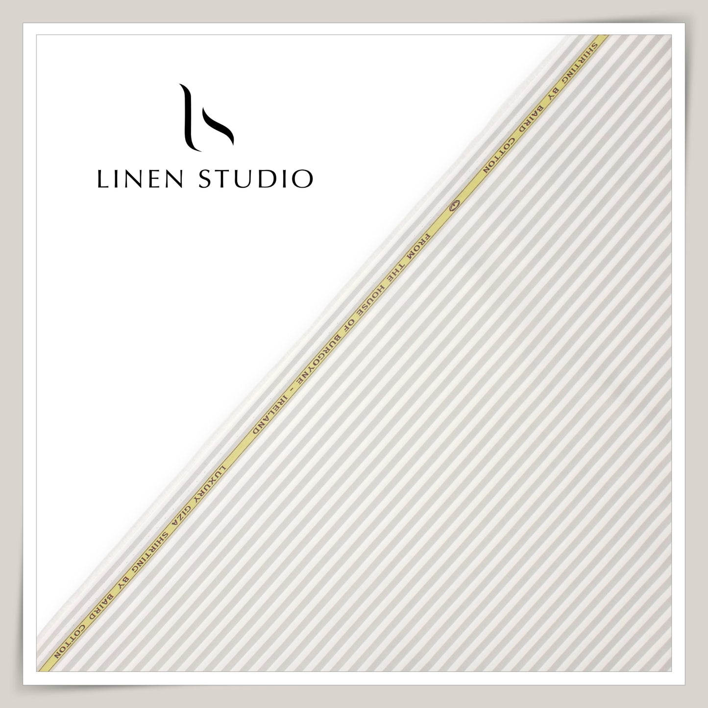 100% Finest Giza Cotton Shirting by Burgoyne - White & Steel Grey Awning Stripes (NEW)