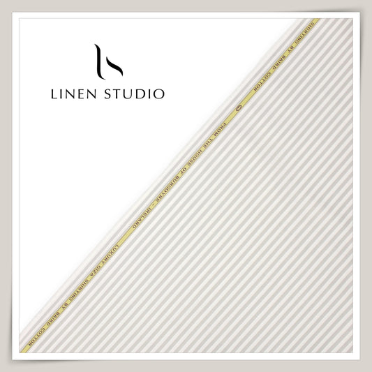 100% Finest Giza Cotton Shirting by Burgoyne - White & Steel Grey Awning Stripes (NEW)