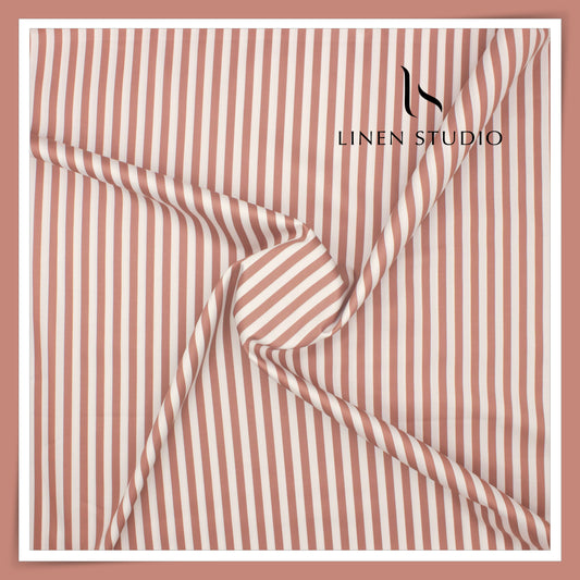 100% Finest Giza Cotton Shirting by Burgoyne - White & Autumn Awning Stripes (NEW)