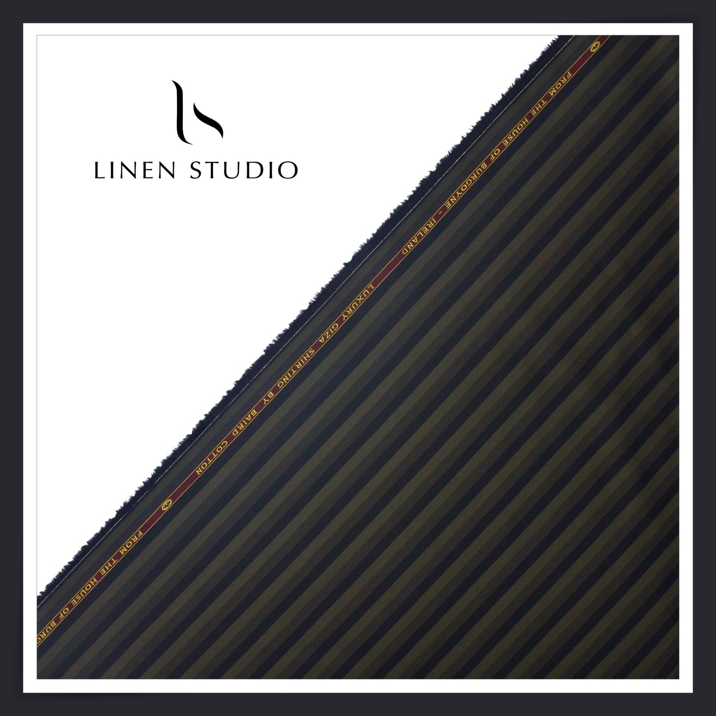 100% Finest Giza Cotton Shirting by Burgoyne - Dark Blue & Green Trendy Stripes (NEW)