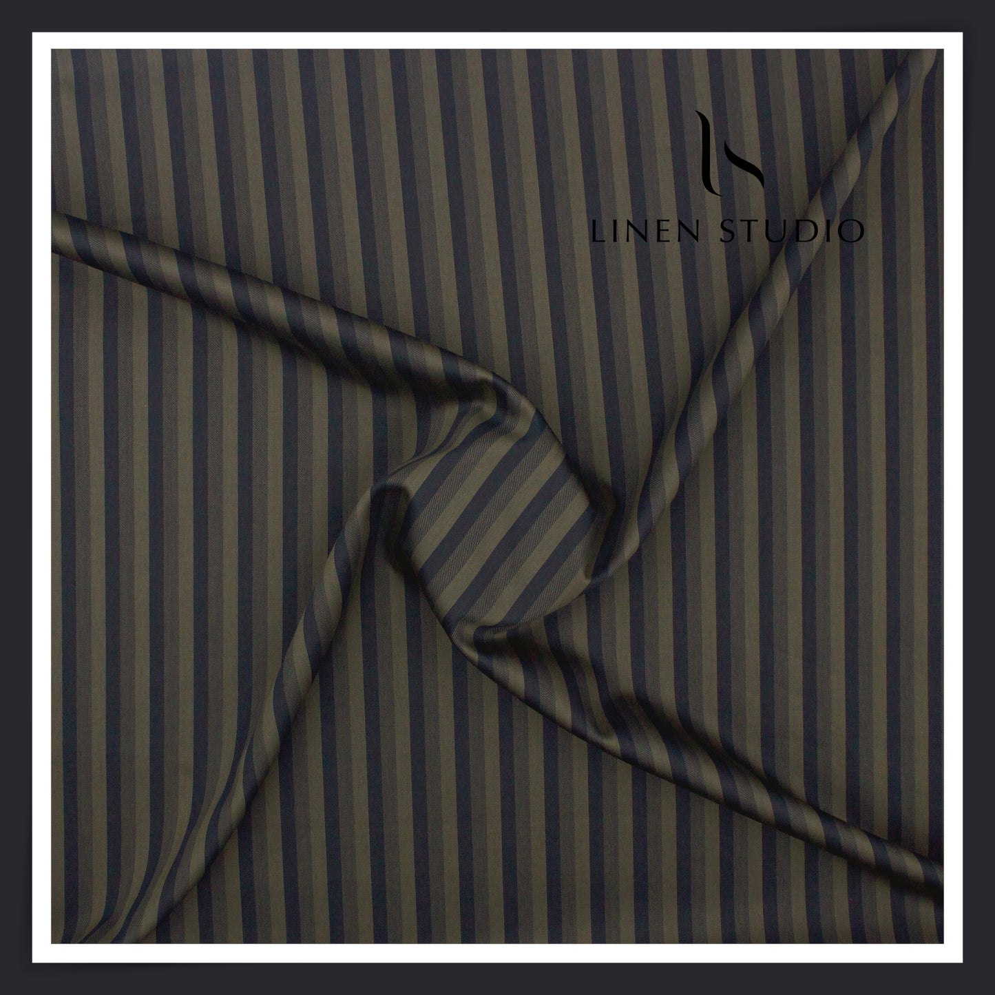 100% Finest Giza Cotton Shirting by Burgoyne - Dark Blue & Green Trendy Stripes (NEW)