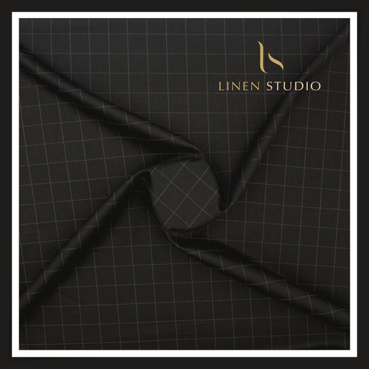 100% Finest Giza Cotton Shirting by Burgoyne - Black Classic Checks (NEW) (Fastest Selling)