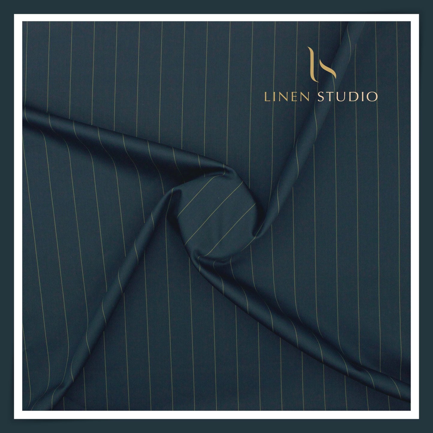 100% Finest Giza Cotton Shirting by Burgoyne - Dark Peacock Blue Stripes (NEW) (Fastest Selling)