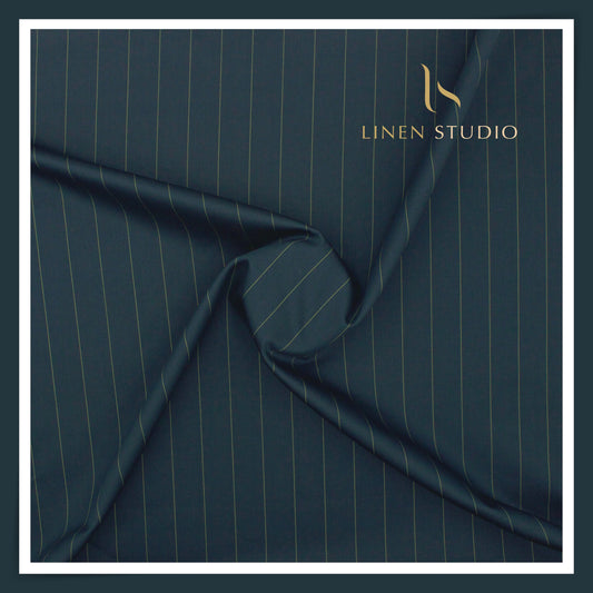 100% Finest Giza Cotton Shirting by Burgoyne - Dark Peacock Blue Stripes (NEW) (Fastest Selling)