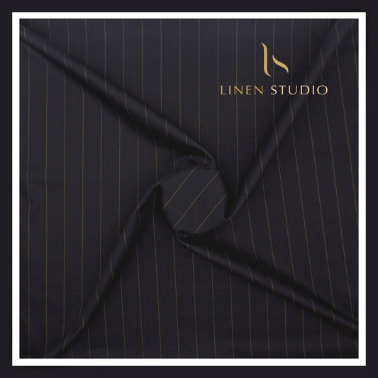 100% Finest Giza Cotton Shirting by Burgoyne - Thunder Blue Stripes (NEW) (Fastest Selling)