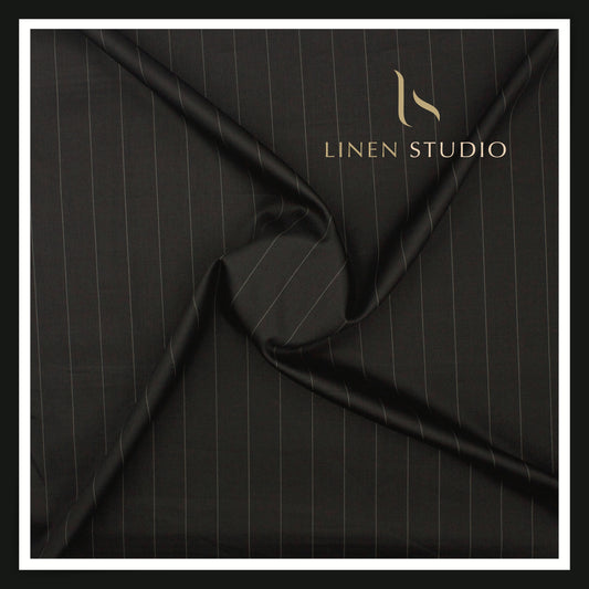 100% Finest Giza Cotton Shirting by Burgoyne - Black Stripes (NEW) (Fastest Selling)