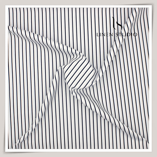 100% Finest Giza Cotton Shirting by Burgoyne - White with Black Stripes (NEW) (Fastest Selling)