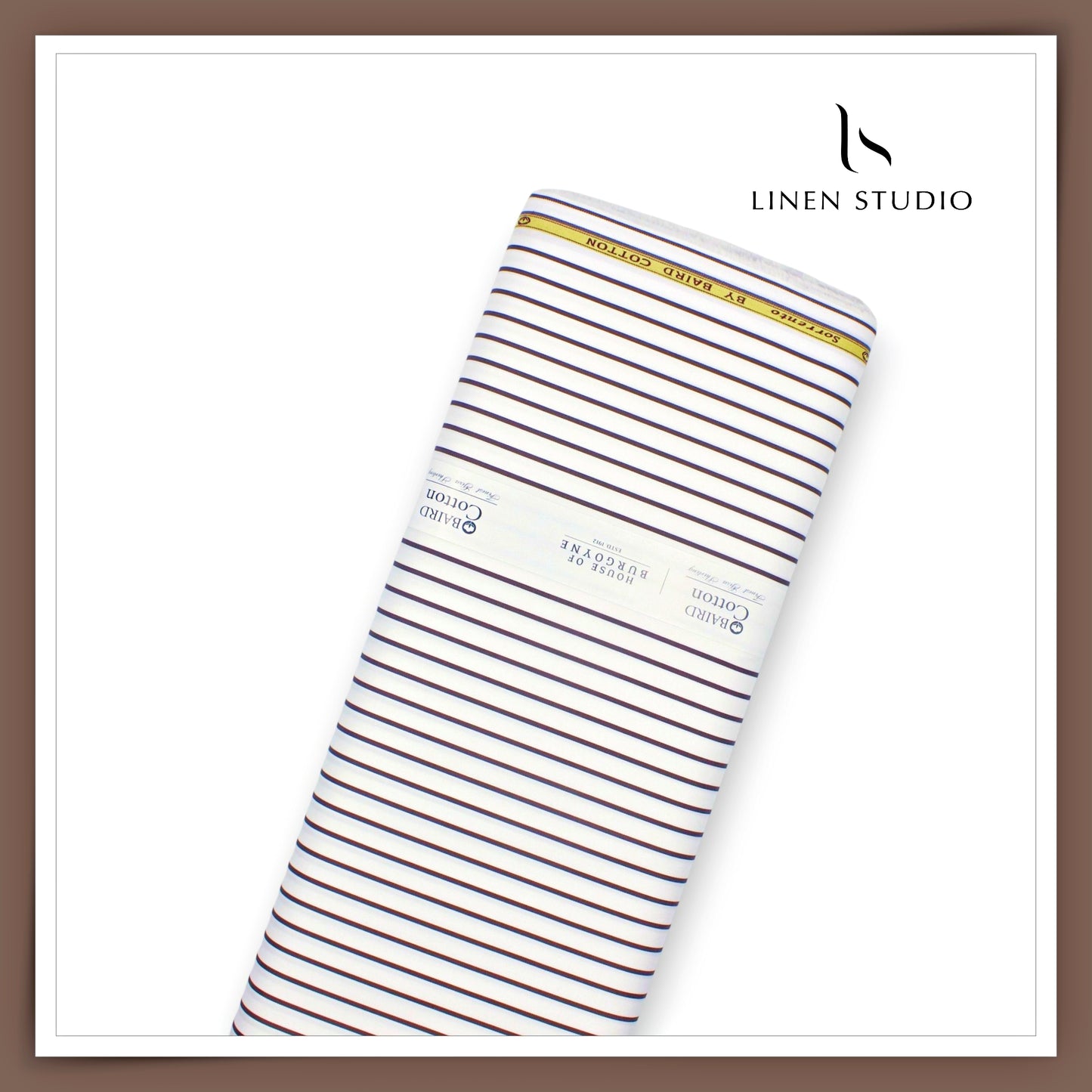 100% Finest Giza Cotton Shirting by Burgoyne - White with Brown Stripes (NEW) (Fastest Selling)