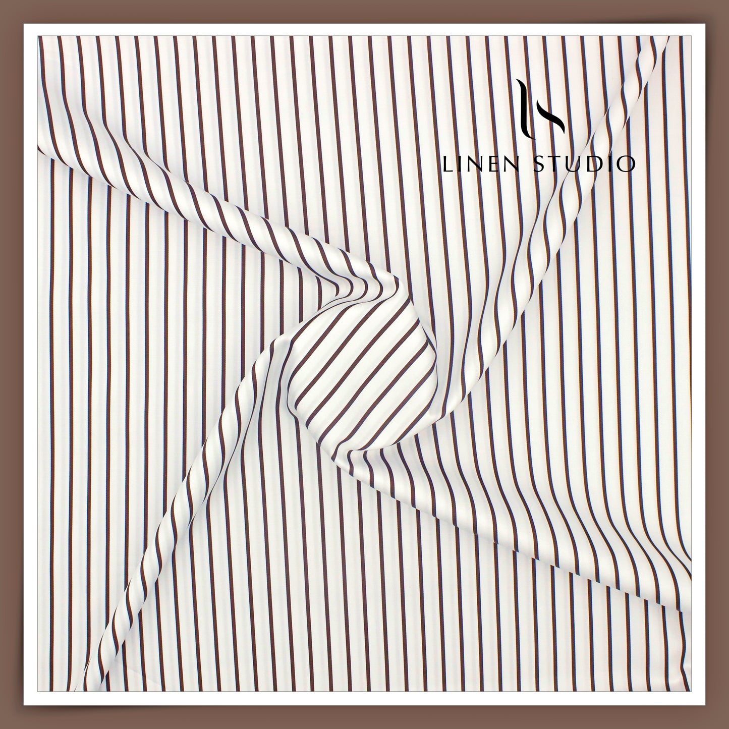 100% Finest Giza Cotton Shirting by Burgoyne - White with Brown Stripes (NEW) (Fastest Selling)