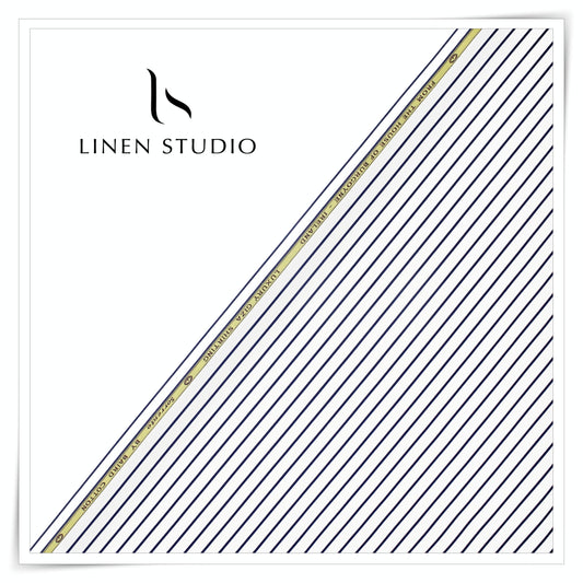 100% Finest Giza Cotton Shirting by Burgoyne - White with Blue Stripes (NEW) (Fastest Selling)