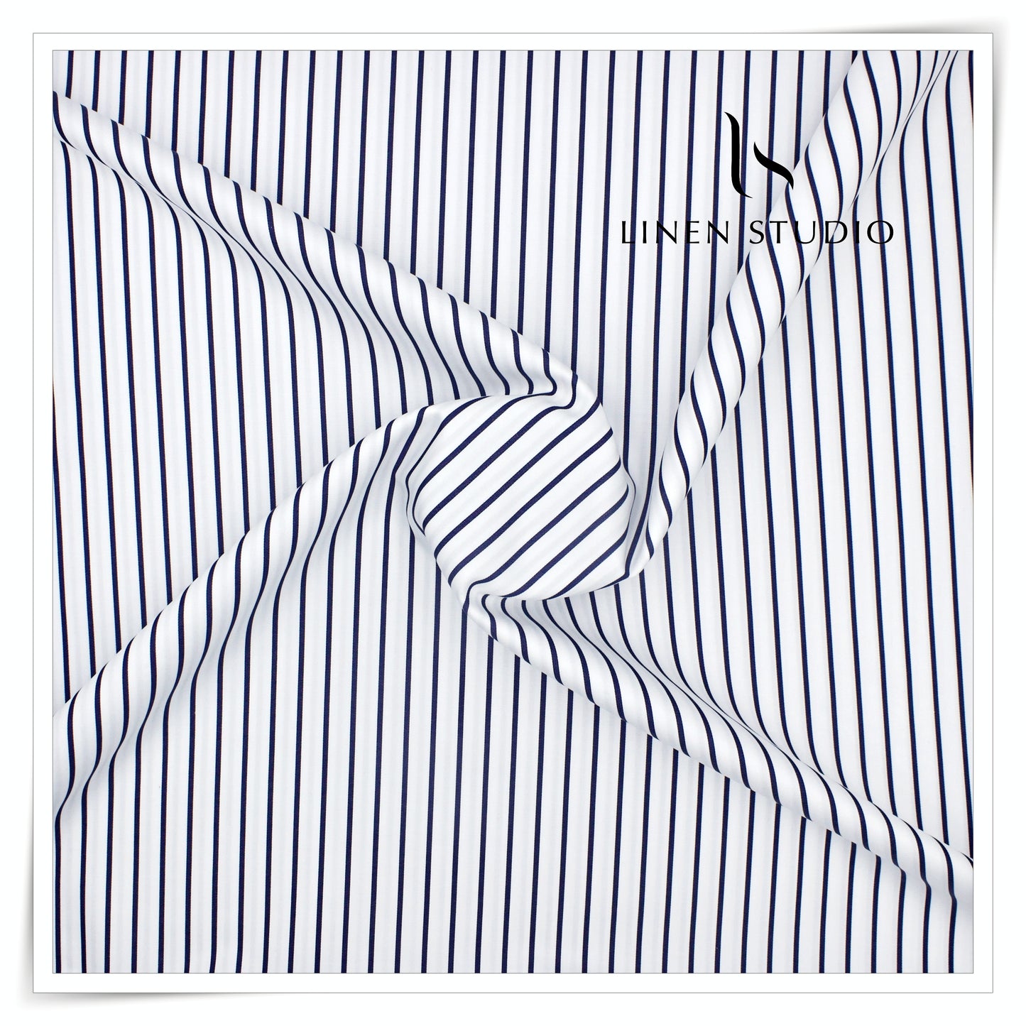 100% Finest Giza Cotton Shirting by Burgoyne - White with Blue Stripes (NEW) (Fastest Selling)
