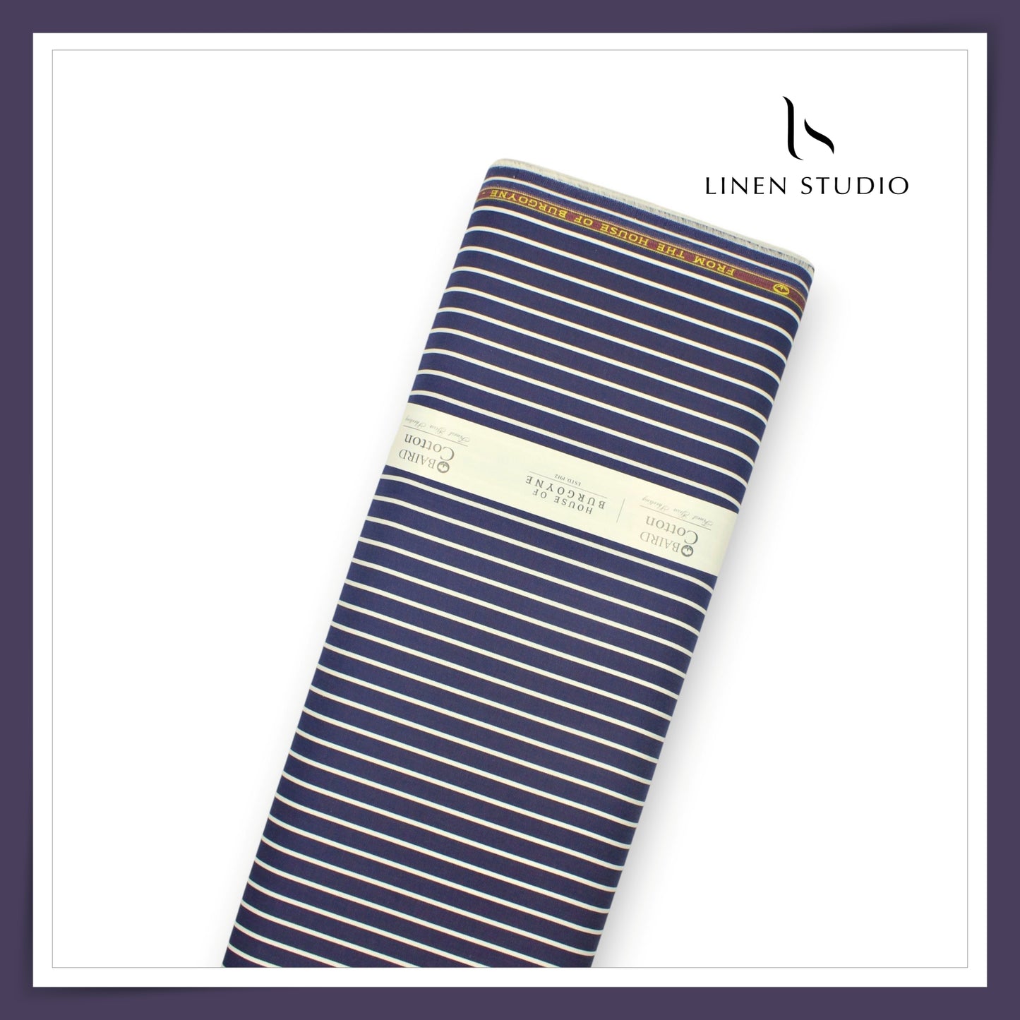 100% Finest Giza Cotton Shirting by Burgoyne - Gun Powder with White Stripes (NEW) (Fastest Selling)